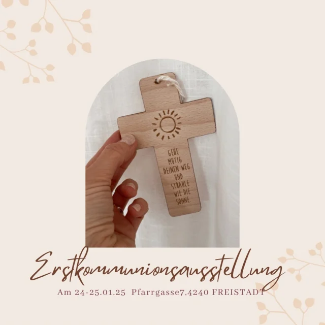 Heute stelle ich UNSERE Dienstleister vor … 

Nun ist es bald soweit! Die Erstkommunionsausstellung in der wunderschönen Altstadt von Freistadt steht vor der Tür, und ich möchte euch einige tolle Dienstleister vorstellen, die diesen besonderen Tag begleiten:
.
🤵‍♂️Kleider,Anzüge,Accessoires: @kids_conceptstore_by_proudbaby 
👗Second-Hand-Mode: @brautmoden_sabine 
 🎂Torten - Dekoration aus Holz: @_wunderschild_ 
🌸Floristik: Trockenblumen @_gartenlieben_
 🌼frische Echtblume:  @stadtblumerie _ 
🍬Makarons: Süße Leckereien für jeden Anlass @claudias.macarons 
🎂wunderschöne Torten: @reisingerbaeckereicafe 
📷Fotos: @flora_fellner_fotografie 
❤️Fotospiegel: @max_fono 
 🌞Geschenke & Tischdekoration: Geschenkeboxen, Armbänder, Gastgeschenken, Menükarten bis hin zu Erinnerungsartikeln – alles für den besonderen Tag @schatzlsschatzkisterl 
.
Kommt unbedingt vorbei und überzeugt euch selbst!
Sag es gerne weiter, markiere jemanden unter dem Beitrag und teile es in deiner Story. Auch Omas, Opas oder alle, die Geschenke suchen, sind herzlich willkommen. Es ist wirklich für jeden etwas dabei!

Wir freuen uns auf euch! 

Fr: 9:00-17:00 Uhr 
Sa: 9:00 - 13:00 Uhr
@freistadt_erleben