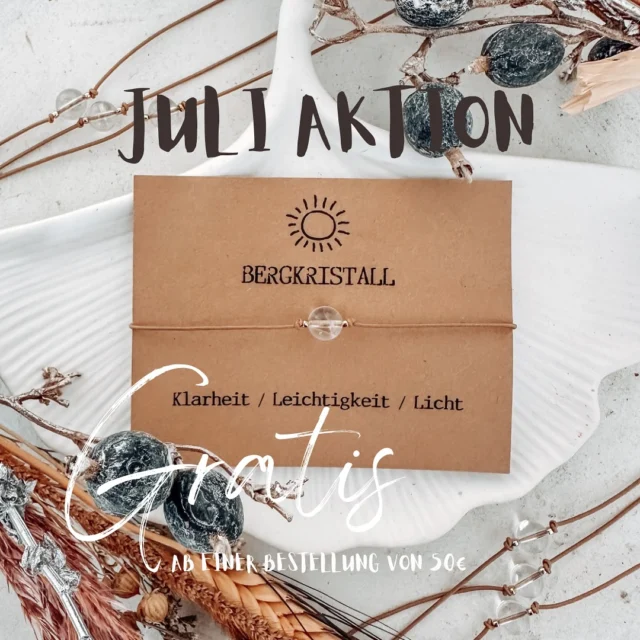 ✨ Sommergeschenk für euch! ✨
Zu jeder Bestellung ab 50 € schenke ich euch ein zartes Bergkristallarmband – schlicht, schön und voller Klarheit.
Der Bergkristall gilt als Stein des Lichts und der Klarheit – und genau das darf dich diesen Sommer begleiten. 🌿🤍
Nur solange der Vorrat reicht – also schnell sein lohnt sich!

#sommergeschenk #bergkristall #geschenkmitherz #spirituellerschmuck #klarheitundlicht #da