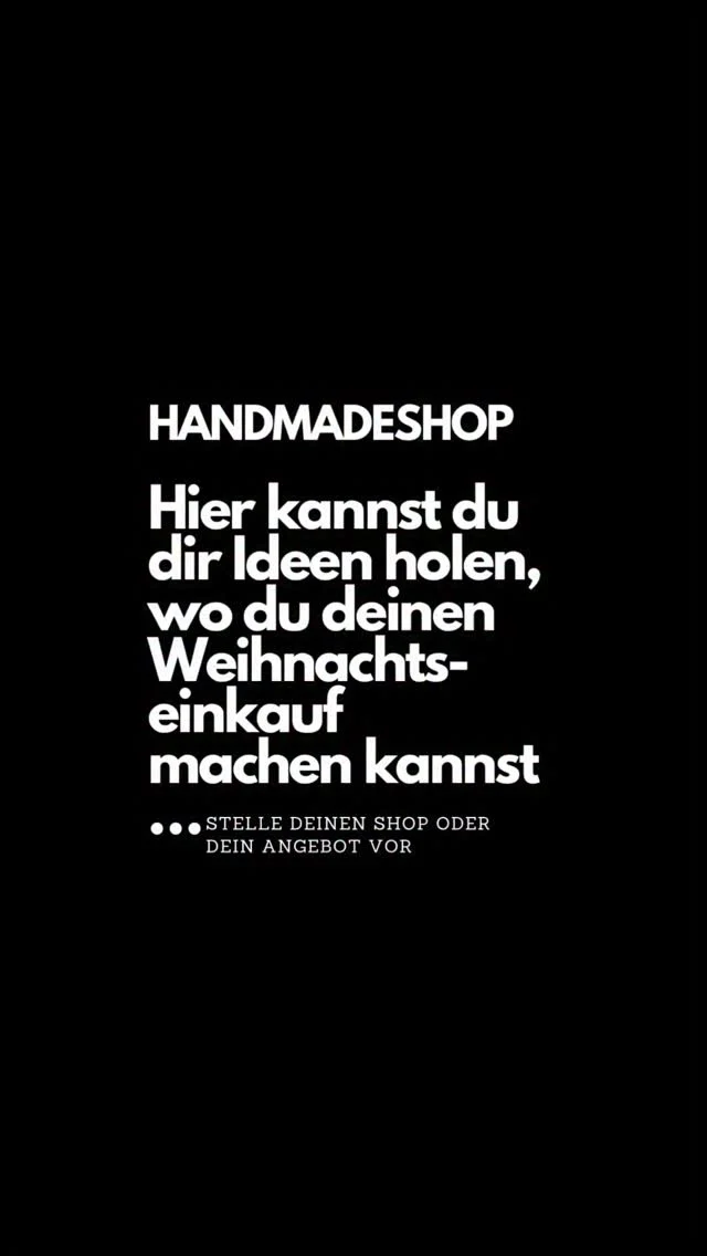 ✨ Weihnachts-Inspiration gesucht? ✨
Ich möchte meiner Community dieses Jahr etwas Besonderes bieten – und gleichzeitig kleine Shops unterstützen! 🎁❤️

Wenn du einen Handmade-Shop, kleine Manufaktur oder einfach wunderschöne Angebote für Weihnachten hast, dann:

👉 Stell dich und dein Angebot unten in den Kommentaren vor!
Egal ob Deko, Geschenke, Selbstgemachtes, Gutscheine oder besondere Dienstleistungen – zeigt, was ihr Schönes zu bieten habt. ✨

Für alle, die noch Ideen für den Weihnachtseinkauf suchen: Scrollt durch die Kommentare, entdeckt neue Shops, unterstützt kleine Businesses und findet nachhaltige, liebevolle Geschenkideen. 🎄💛

Ich freue mich auf eure Beiträge und darauf, gemeinsam etwas Sichtbarkeit zu schenken! 🤝🌟

#Weihnachtsgeschenke #HandmadeWithLove #KleineShopsUnterstützen #SupportSmallBusiness
#Weihnachtsinspiration #Geschenkideen #Weihnachten2025 #Handgemacht #LocalBusiness
#ShopSmall #XmasInspiration #HandmadeShop #Weihnachtszauber #NachhaltigeGeschenke