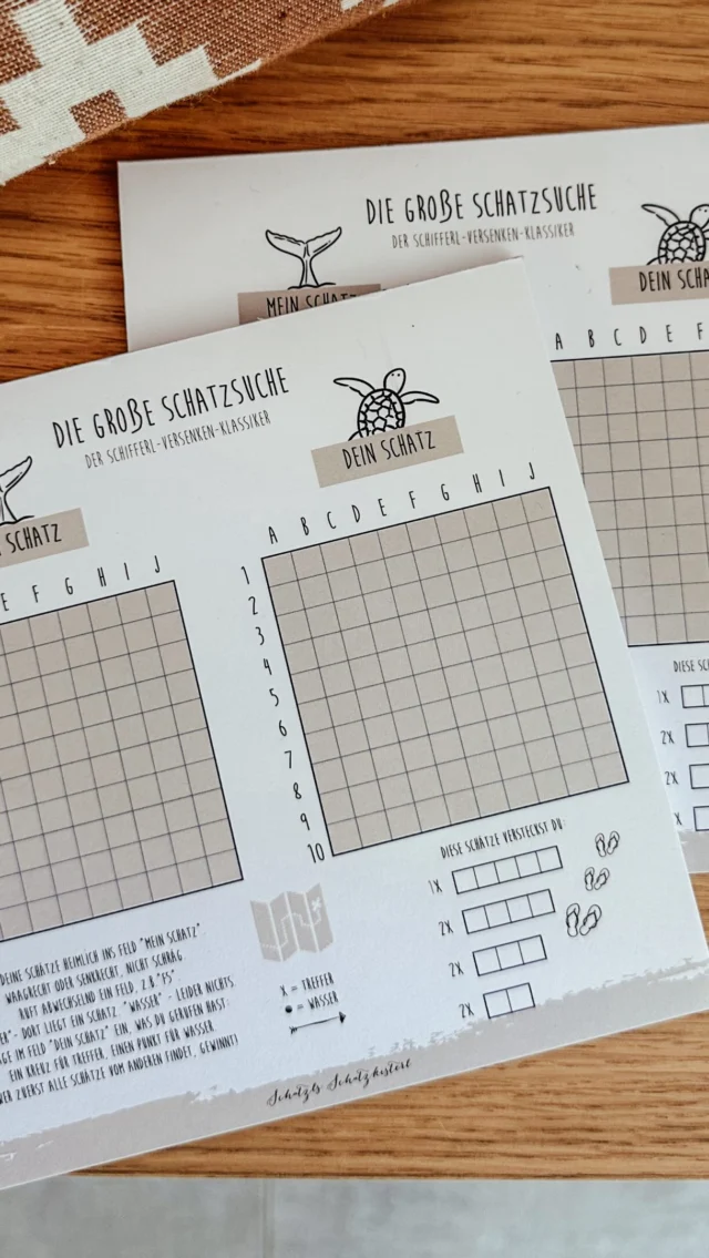 Schluss mit LANGERWEILE der neue SPIELBLOCK ist  da, die Spielregeln stehen auf jedem Blatt. Ihr braucht nur einen Stift und ein Gegenüber, und schon kann’s losgehen.

💛 perfekt für lange Autofahrten und Wartezeiten
💛 gegen Langeweile an Regentagen
💛 als kleines Mitbringsel oder Geschenk
💛 spielt sich ganz ohne Bildschirm

Wer von euch kennt das  Schifferl-versenken von früher ? Erzählt’s mir in den Kommentaren 👇

🏢 Für Firmen auch in größeren Mengen, zum Beispiel als Kundengeschenk. Schreib mir einfach!

#schifferlversenken #schiffeversenken #spielblock #schatzsuche